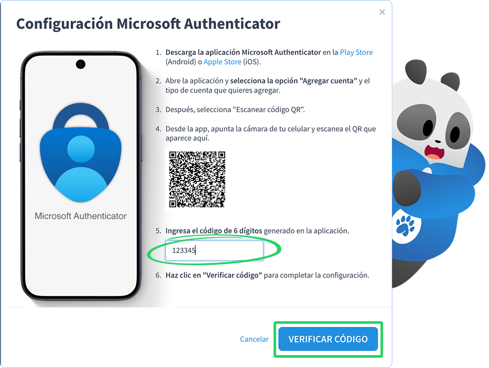 Campo para verificar el código MFA