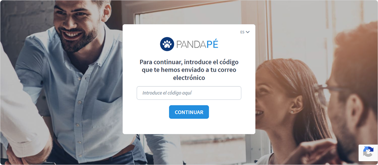 Pantalla para ingresar el código de verificación