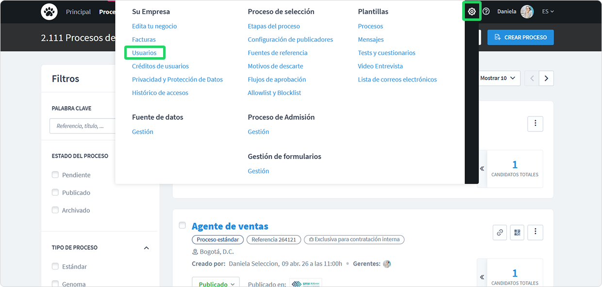 Acceso a Configuración y Usuarios