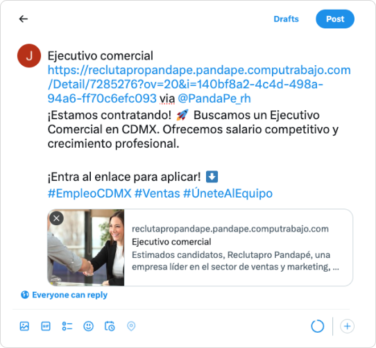 Ventana emergente de X con la mención vía @PandaPe_rh